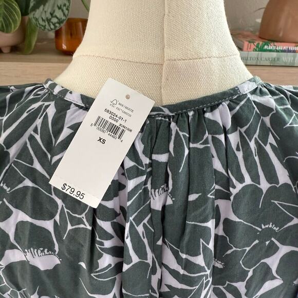 GAP Floral Midi Dress XS Puff Half Sleeve Cinched Waist  Cottagecore Lighweight - Picture 6 of 10